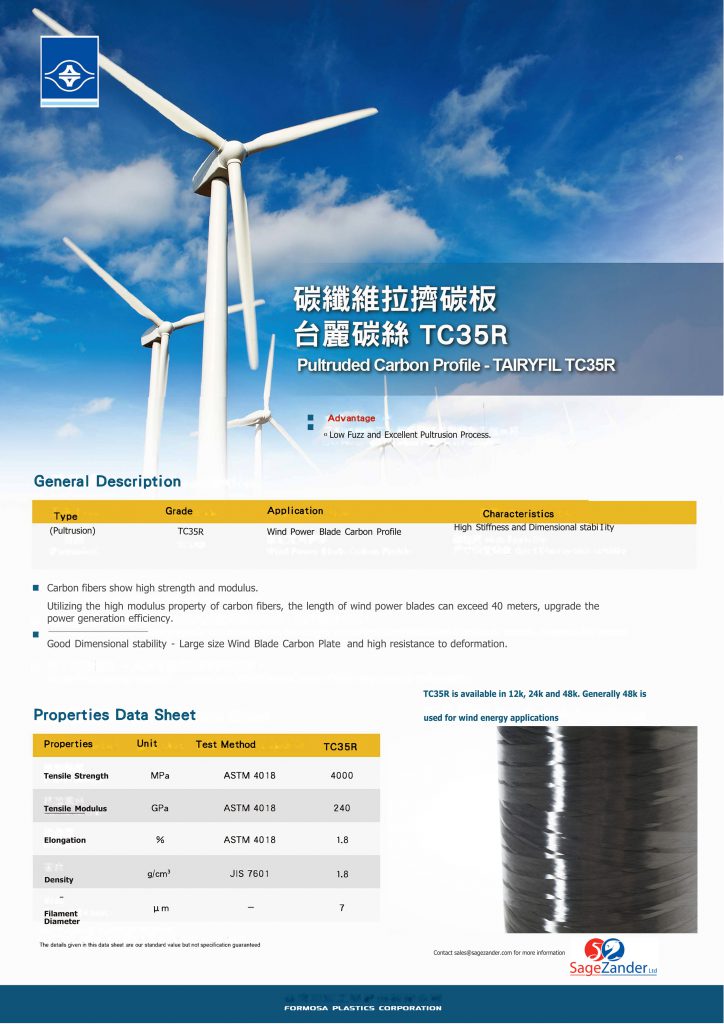 Brochure of Pultruded Carbon Profiles for wind energy supplied by SageZander