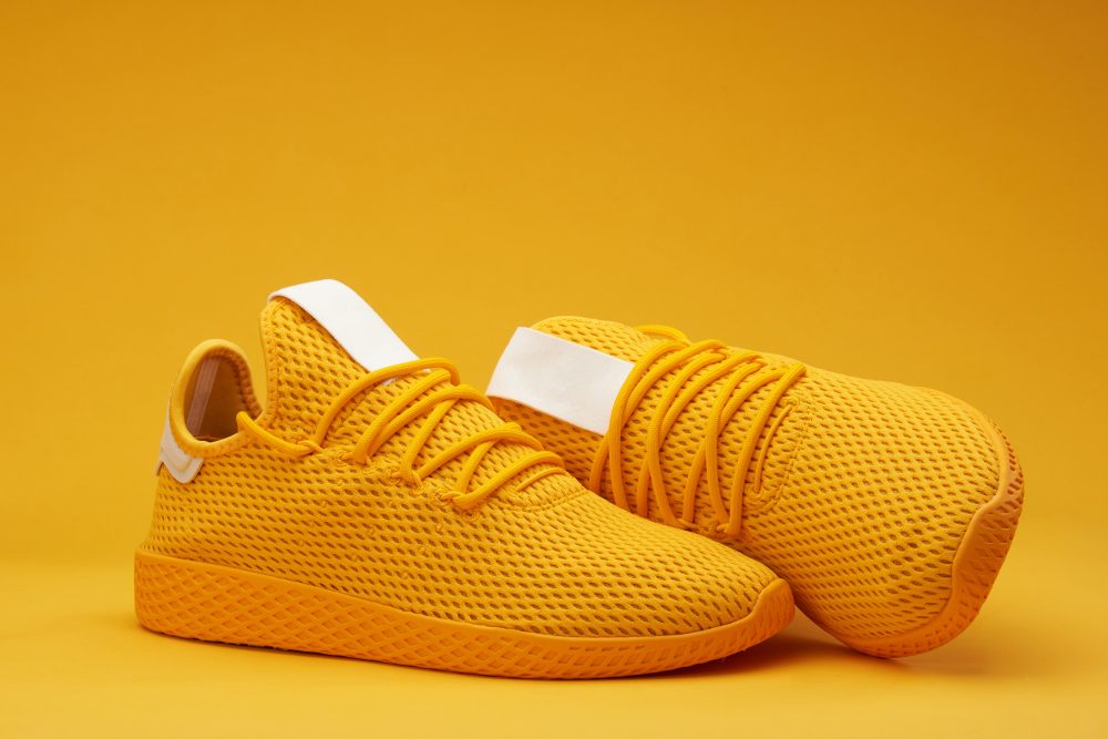 Yellow tennis shoes with fabric upper - low melt yarns - yarn wholesale UK - SageZander