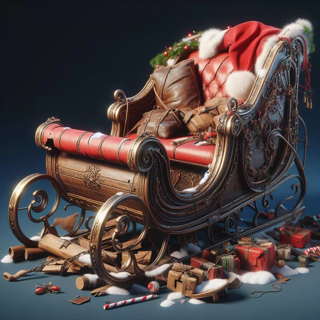 dilapidated santa's sleigh